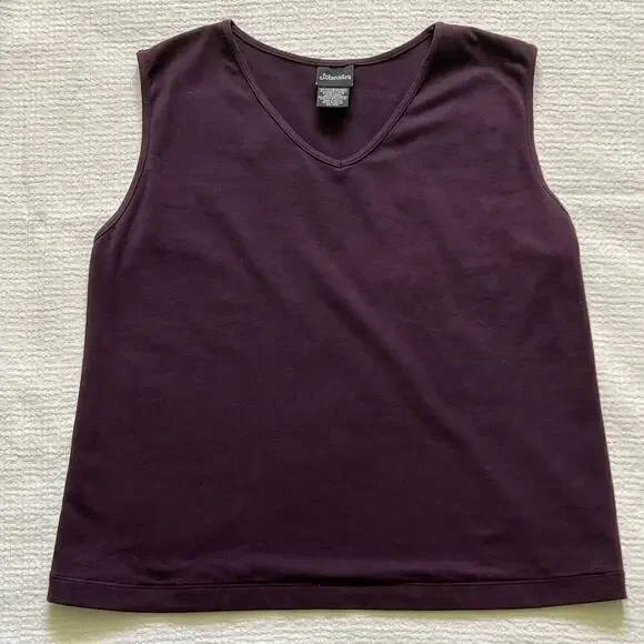St John’s Bay Tank Top 1X in Plum Color Wide Strap V-Neck - Picture 7 of 11